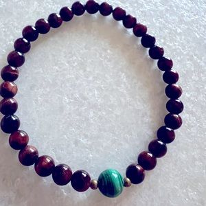 Genuine Tiger eye and malachite stretch bracelet